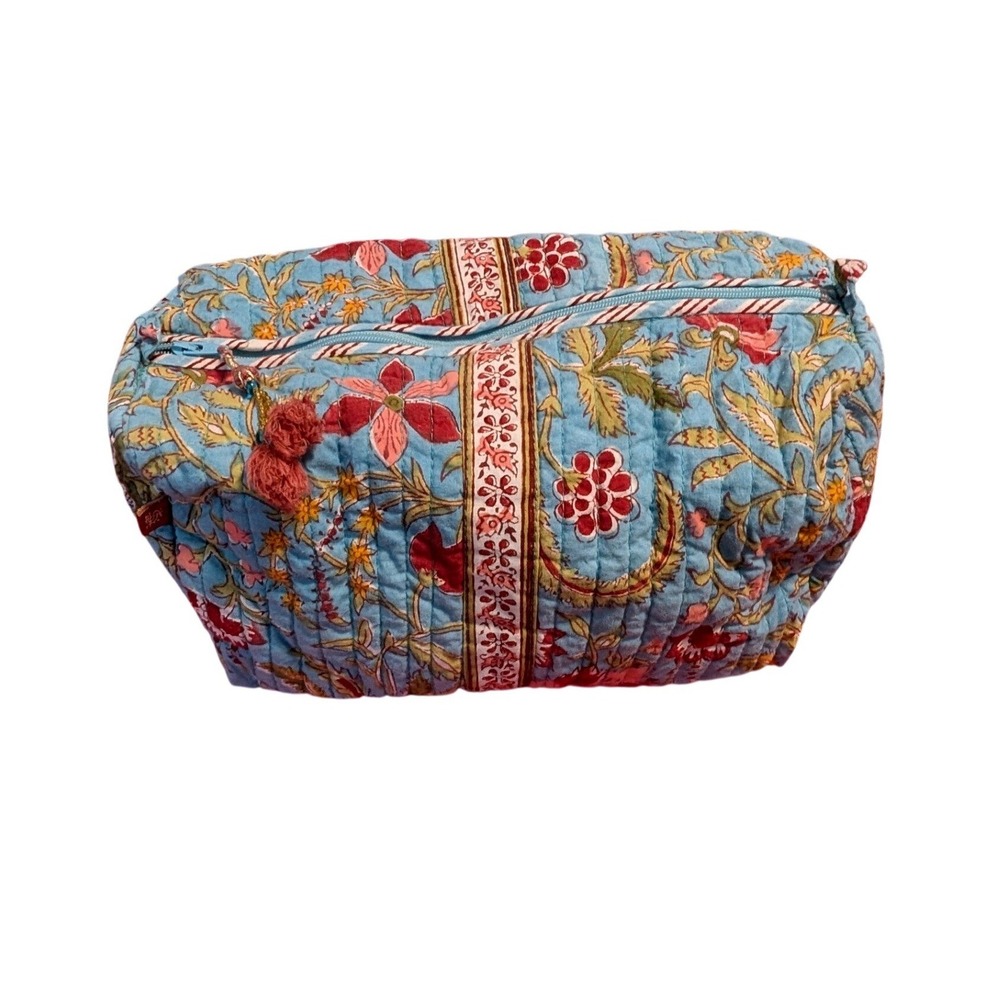Anokhi Block Print Bag Quilted Cosmetic Large Toiletries Boho Cottage Travel